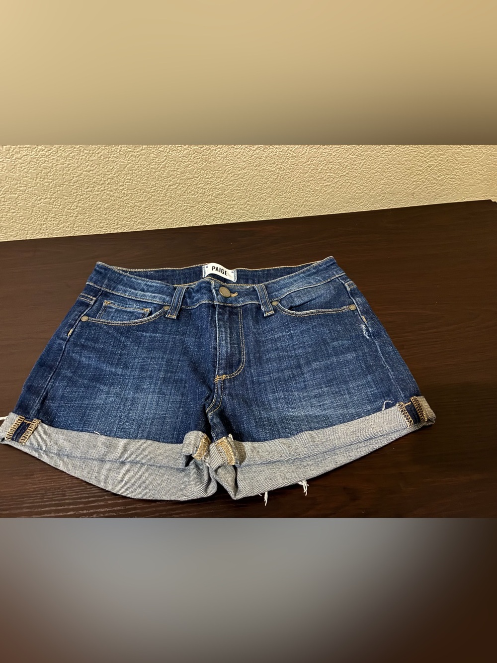 PAIGE Denim High Rise Cuffed Distressed Cutoff Jean Shorts Size 26